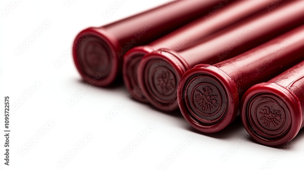 Five red sealing wax sticks, white isolated background. Five red sealing wax sticks, white isolated background.