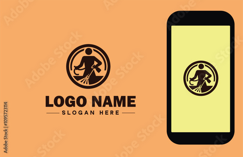 Janitorial Services icon Cleaning services Custodial services Commercial cleaning flat logo sign symbol editable vector
