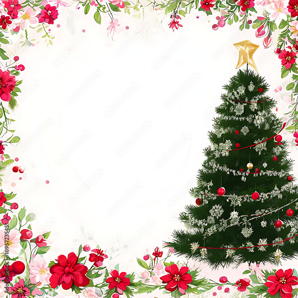 christmas tree along with floral background illustration christmas tree along with floral background illustration
