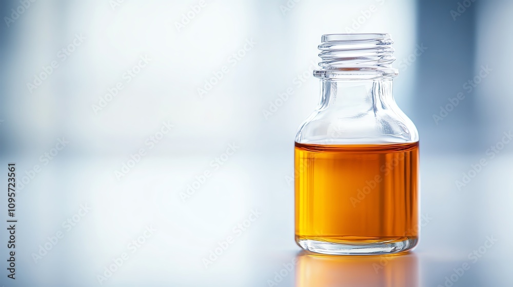Glass bottle filled with golden liquid, isolated on simple background. Glass bottle filled with golden liquid, isolated on simple background.