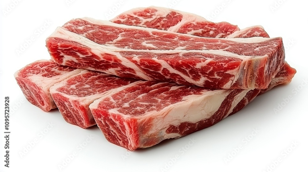 Ultra-Realistic UHD Photo of Fresh Raw Beef Rib on Isolated White Background, Featuring Clear Contours, Defined Edges, and Lifelike Precision for Commercial Use Ultra-Realistic UHD Photo of Fresh Raw Beef Rib on Isolated White Background, Featuring Clear Contours, Defined Edges, and Lifelike Precision for Commercial Use