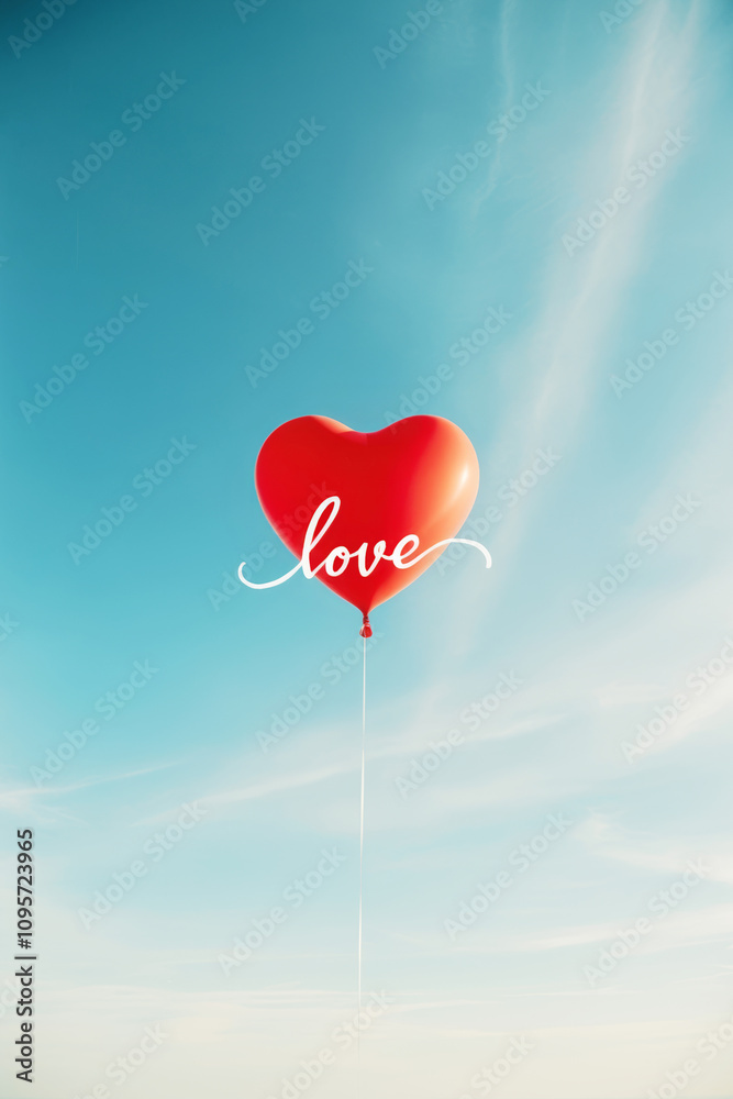 Single red heart balloon labeled 
