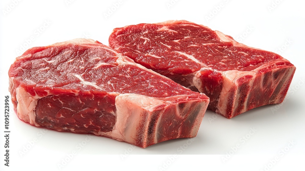 Obraz premium Ultra-Realistic UHD Photo of Fresh Raw Beef Rib on Isolated White Background, Featuring Clear Contours, Defined Edges, and Lifelike Precision for Commercial Use
