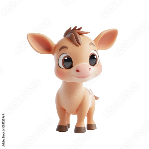 Adorable Cartoon Calf Stands Against Black Background