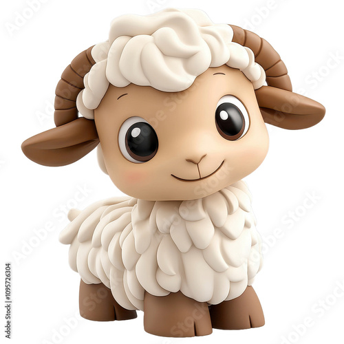 Adorable Cartoon Ram With Fluffy White Wool