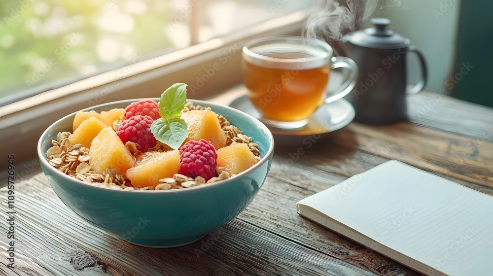 Healthy Breakfast Scene Cozy Kitchen Food Photography Natural Light Inviting Atmosphere Wellness Concept Healthy Breakfast Scene Cozy Kitchen Food Photography Natural Light Inviting Atmosphere Wellness Concept