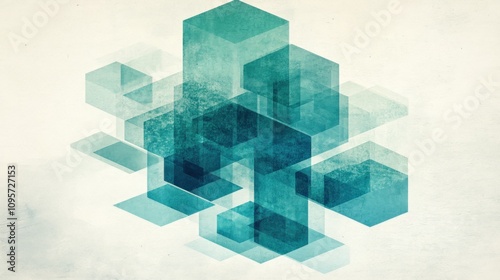 Abstract geometric shapes in shades of teal create a modern, artistic composition.