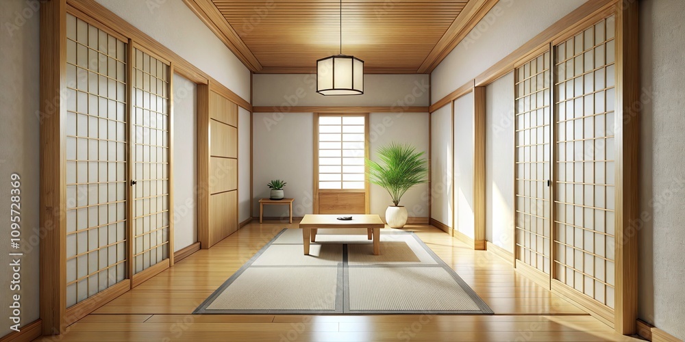 Serene Japanese Minimalist Hallway with Tatami Flooring and Wooden Rack in Neutral White Tones for Tranquil Interior Design Inspiration Serene Japanese Minimalist Hallway with Tatami Flooring and Wooden Rack in Neutral White Tones for Tranquil Interior Design Inspiration