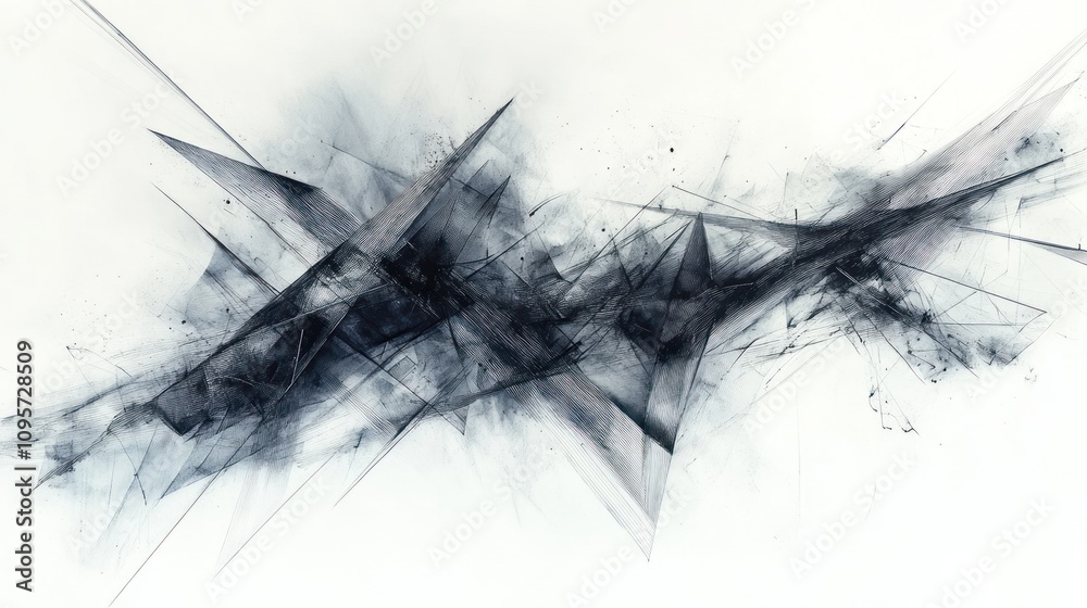 Obraz premium Abstract artwork featuring sharp, angular shapes in a monochromatic palette.