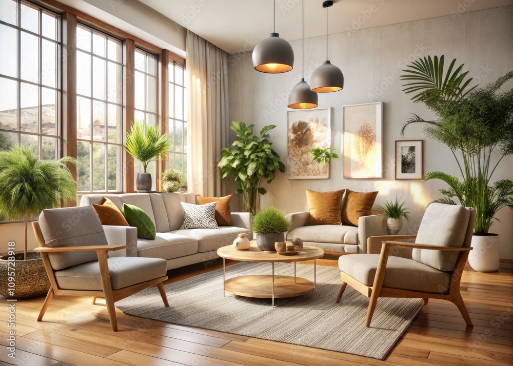 Scandinavian Minimalist Living Room Design with Cozy Plush Chairs and Abstract Wall Art for Modern Home Interiors Scandinavian Minimalist Living Room Design with Cozy Plush Chairs and Abstract Wall Art for Modern Home Interiors