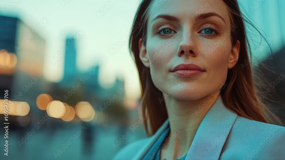 A confident woman poses outdoors in a city setting, showcasing her style and poise. A confident woman poses outdoors in a city setting, showcasing her style and poise.