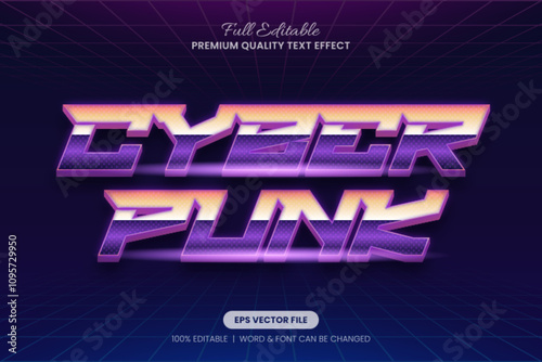 Cyber Punk Futuristic editable text effect, font graphic style with bold neon purple and yellow hues. Perfect for tech, cyberpunk, and retro-inspired projects