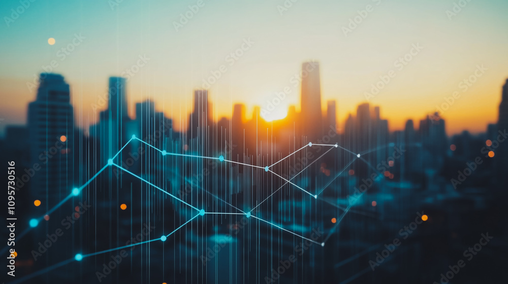 Obraz premium Smart digital Innovation city with connection network reciprocity over the cityscape. of future smart wireless digital city and social media networking systems that connects people with in city