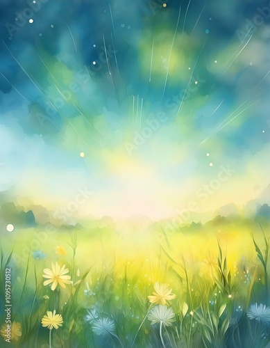 Abstract grassland landscape illustration with a bright and warm image