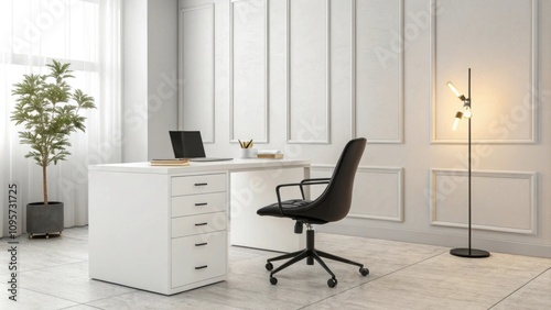 Modern minimalist home office setup with stylish decor