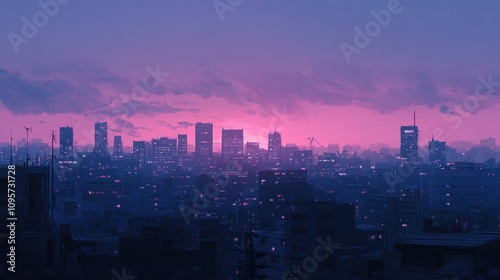 Wallpaper Mural A skyline at dusk, with the sky transitioning from light pink to deep blue. Torontodigital.ca