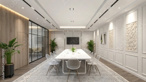 Modern conference room with elegant design and natural elements