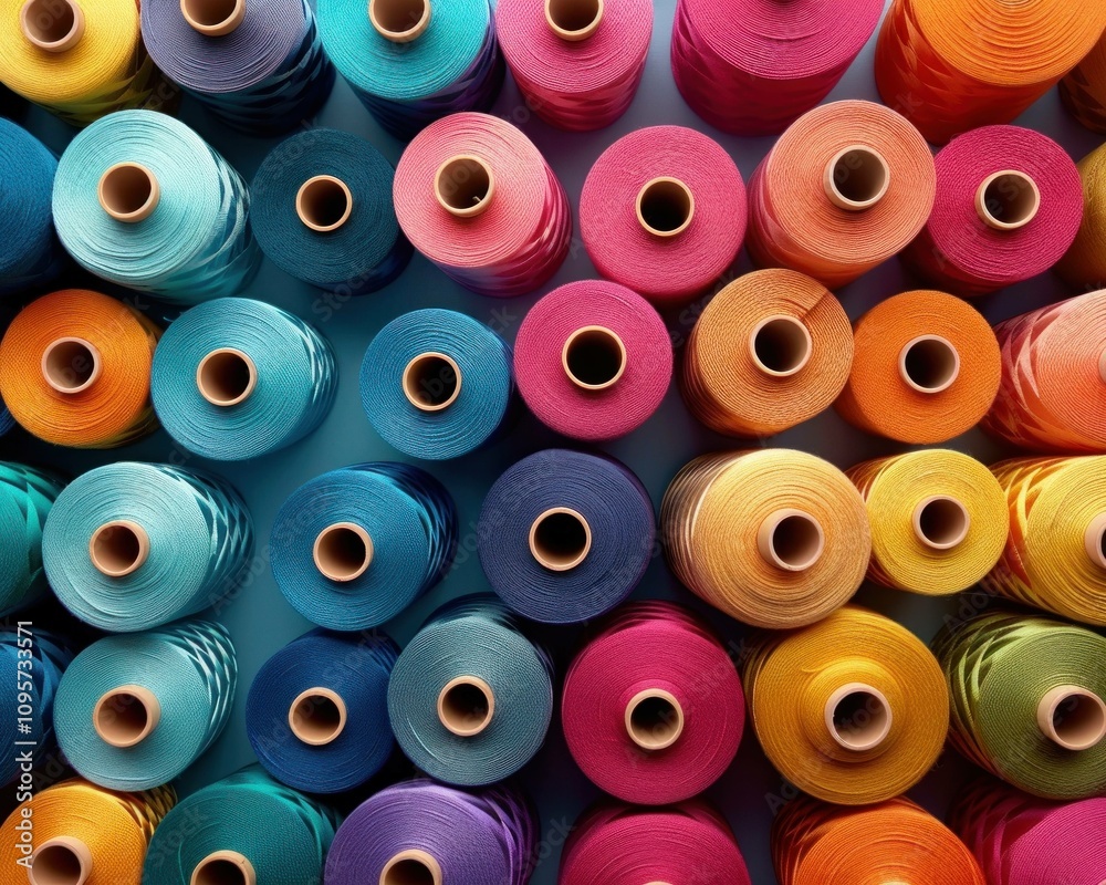 Colorful spools of thread stacked together, showcasing various vibrant hues. Ideal for sewing, crafting, and textile design projects in creative industries. Colorful spools of thread stacked together, showcasing various vibrant hues. Ideal for sewing, crafting, and textile design projects in creative industries.