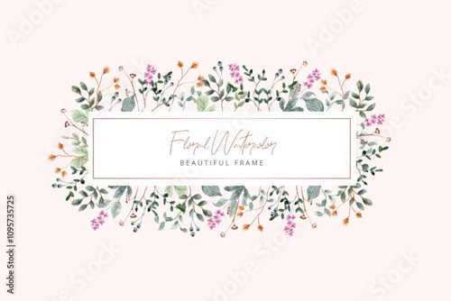 wildflower and leaves watercolor frame