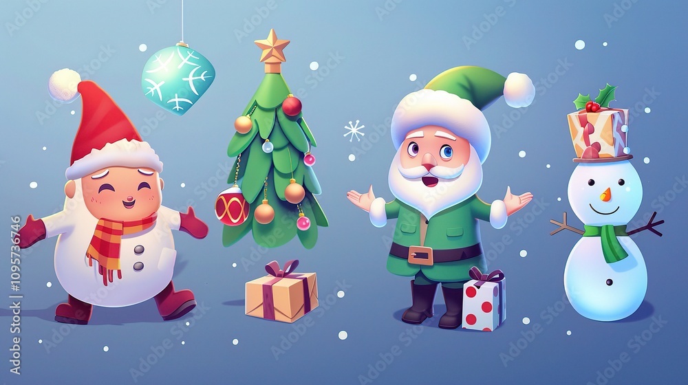 Christmas Cartoon Elements - A Whimsical and Festive Collection of Animated Details. The Colorful and Playful Christmas Cartoon Elements Christmas Cartoon Elements - A Whimsical and Festive Collection of Animated Details. The Colorful and Playful Christmas Cartoon Elements
