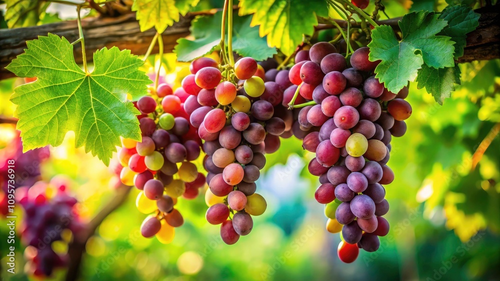 Fresh Grapes in Fashion Photography - A Stylish Composition of Juicy Grapes Surrounded by Lush Green Leaves for Nature-Inspired Fashion Trends Fresh Grapes in Fashion Photography - A Stylish Composition of Juicy Grapes Surrounded by Lush Green Leaves for Nature-Inspired Fashion Trends