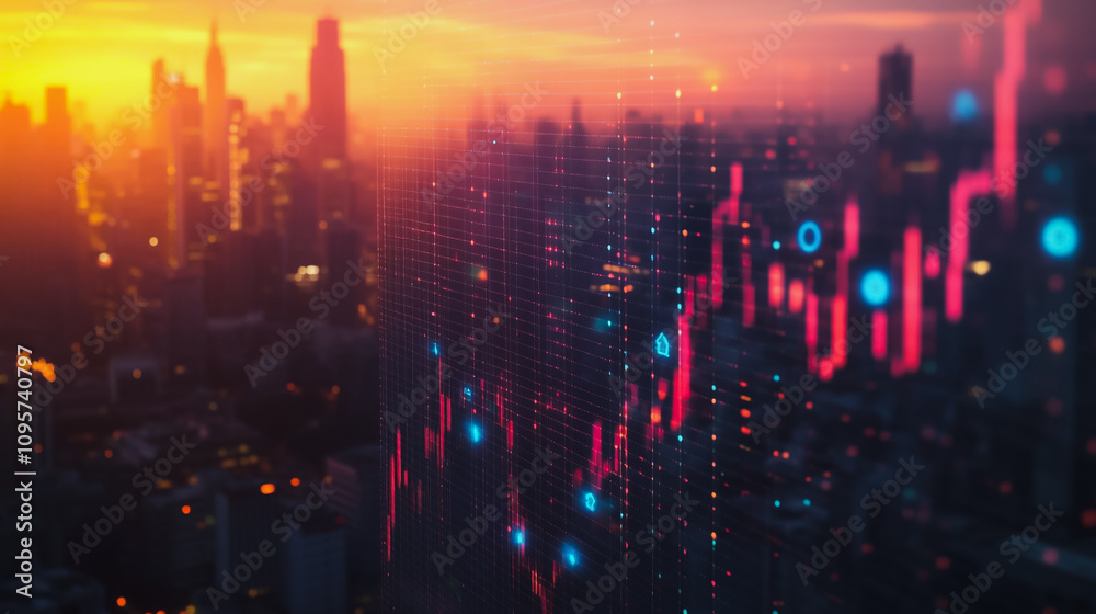 Obraz premium Smart digital city with connection Innovation network reciprocity over the cityscape . Concept of future smart wireless digital city and social media networking systems that connects business people
