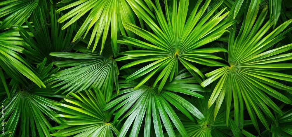 Lush green palm leaves create a vibrant, natural backdrop. Lush green palm leaves create a vibrant, natural backdrop.