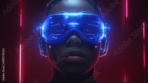 Futuristic Woman in Neon VR Goggles Cyberpunk Style