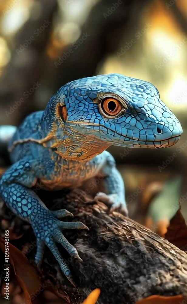 Green lizard with spiked scales resting on mossy log in tropical jungle, close-up of detailed skin texture Green lizard with spiked scales resting on mossy log in tropical jungle, close-up of detailed skin texture
