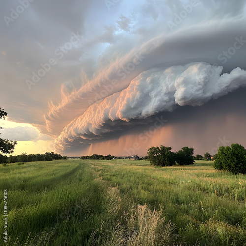 Severe storm formation rural landscape nature atmospheric conditions wide angle view weather phenomenon insights
