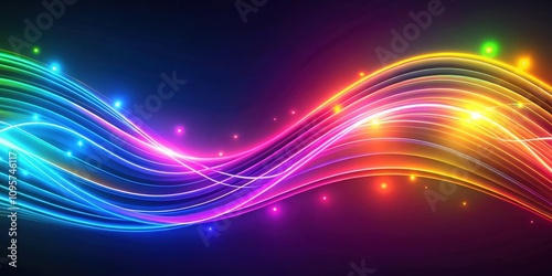 Fototapeta Naklejka Na Ścianę i Meble -  Colorful neon abstract background with curvy glowing lines, futuristic, rendering, minimalist, vibrant, glowing, colorful