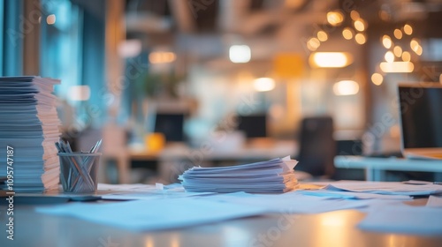 Wallpaper Mural Office productivity challenge organizing paperwork in a modern workspace urban environment photo focused viewpoint efficiency concept Torontodigital.ca