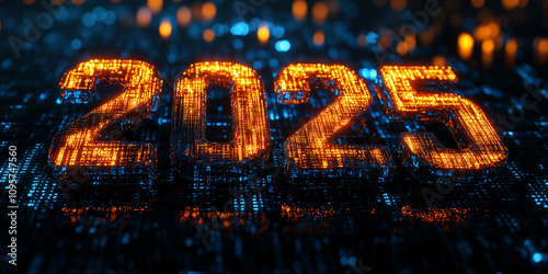 2025 new year concept computer chip board technology