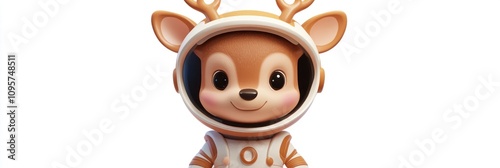 A cute deer character in a space suit, designed for a playful and imaginative theme. photo