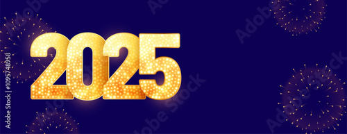 golden sparkling 2025 new year celebration banner with text space
