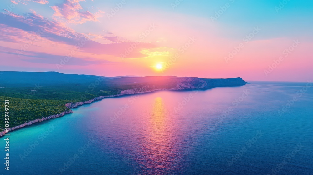 Fototapeta premium A beautiful sunset over the ocean with a calm and peaceful mood