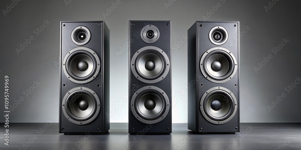 One speaker system on the left with two speakers on a gray background, speaker system, left, two speakers One speaker system on the left with two speakers on a gray background, speaker system, left, two speakers
