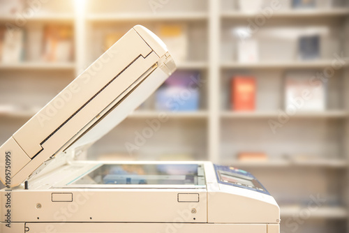 The photocopy or copier or photocopier in office workplace is equipment for copy duplicate Xerox or scanner to scanning document or printer for printing paper.