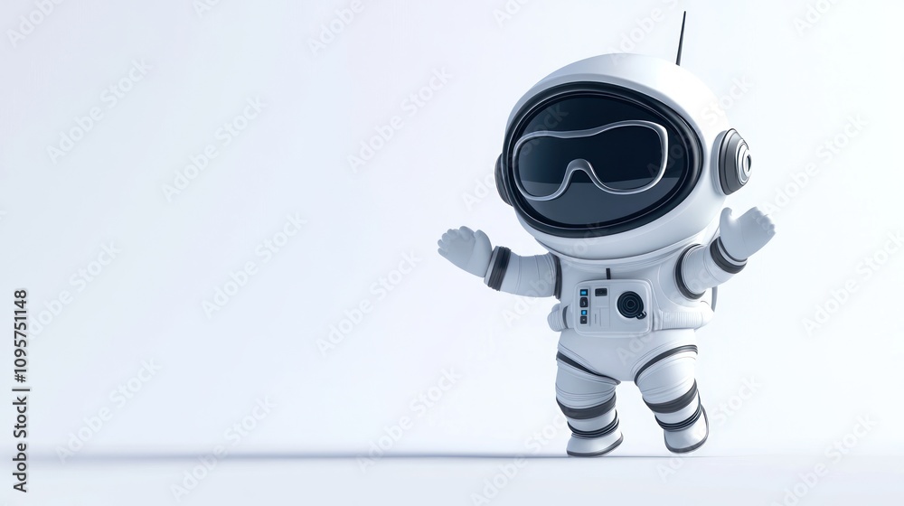 A cute cartoon astronaut character joyfully jumping in a minimalist space setting. A cute cartoon astronaut character joyfully jumping in a minimalist space setting.