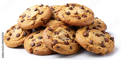 Delicious Chocolate Chip Cookies Isolated on White Background - Perfect for Baking, Dessert, or Sweet Treats Photography