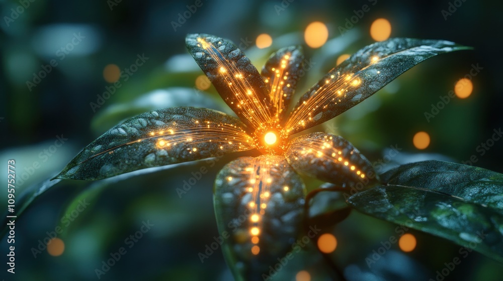 A glowing plant with vibrant leaves and luminous details, creating a magical atmosphere. A glowing plant with vibrant leaves and luminous details, creating a magical atmosphere.