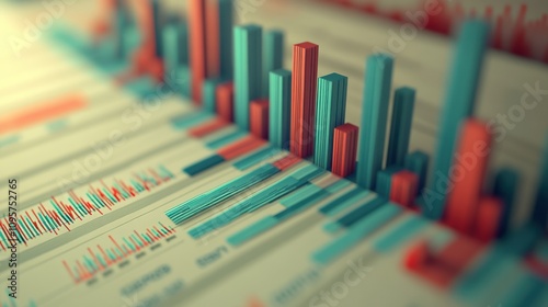 A close-up view of colorful bar graphs representing data analysis and trends. photo