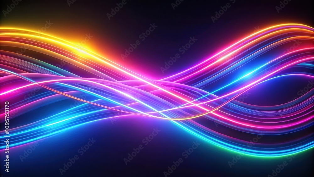 Abstract neon wallpaper with glowing dynamic lines over black background, resembling fluorescent ribbons , render Abstract neon wallpaper with glowing dynamic lines over black background, resembling fluorescent ribbons , render