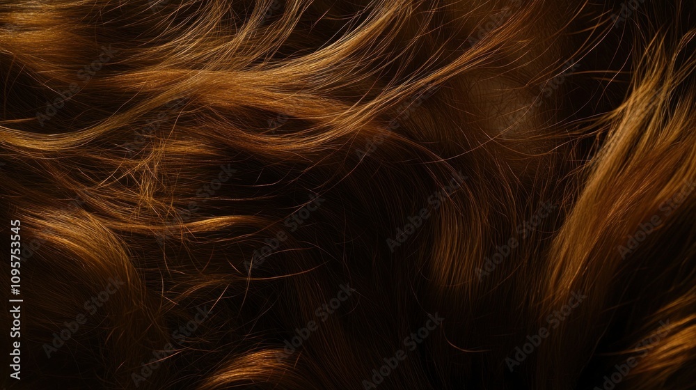 Close-up of flowing, wavy hair showcasing rich, warm tones and texture. Close-up of flowing, wavy hair showcasing rich, warm tones and texture.