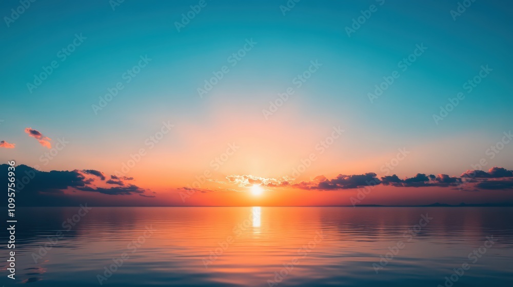 The sun is setting over the ocean, creating a beautiful and serene atmosphere The sun is setting over the ocean, creating a beautiful and serene atmosphere