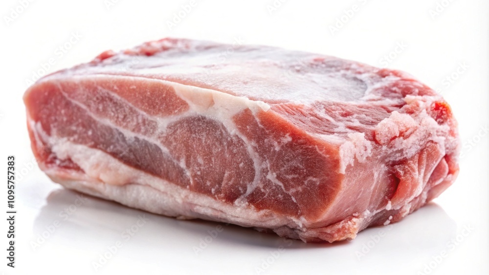Frozen pork on a white background , raw, meat, frozen, pork, food, ingredient, white, cold, fresh, icy, meat product Frozen pork on a white background , raw, meat, frozen, pork, food, ingredient, white, cold, fresh, icy, meat product