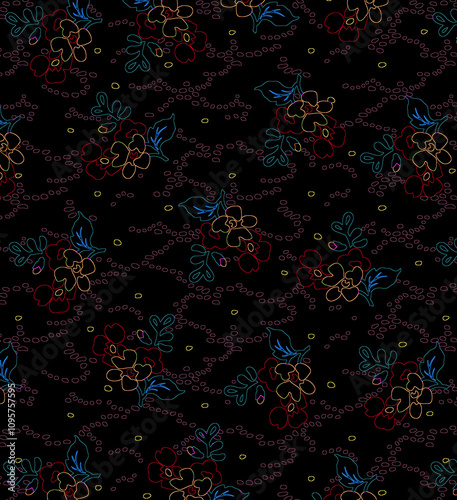 Wallpaper Mural seamless tiny flowers and leaf colorful pattern. fabric print. Torontodigital.ca