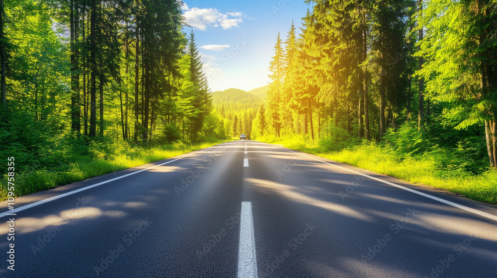 Fototapeta premium Empty express lane on highway during off-peak hours, symbolizing efficiency and opportunity in a calm, uncluttered environment.