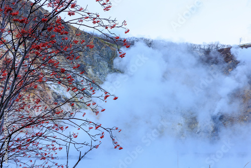 北海道・登別温泉の地獄谷と大湯沼の自然景観 photo