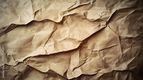 Crumpled Brown Paper Texture: A Close-Up Image. AI Generated